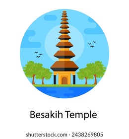 A besakih temple flat rounded icon, worship place