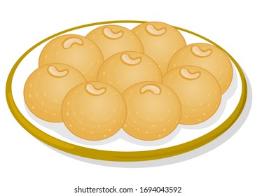 Besan ladoo or Besan Laddu Indian Sweets or Mithai Food Vector