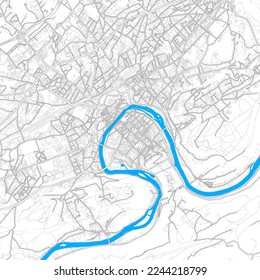 Besancon, Doubs, France high resolution vector map with editable paths. Bright outlines for main roads. Use it for any printed and digital background. Blue shapes and lines for water.