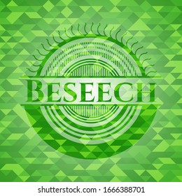 Beseech green emblem with mosaic ecological style background. Vector Illustration. Detailed.