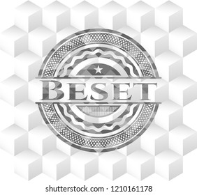 Beset retro style grey emblem with geometric cube white background