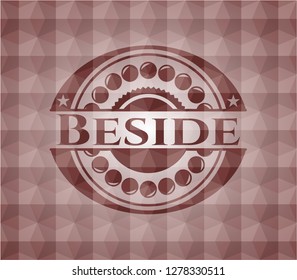Beside red emblem with geometric background. Seamless.