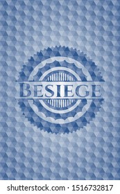 Besiege blue badge with geometric pattern background. Vector Illustration. Detailed.