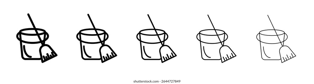 besom with stick and pail icon flat illustration set logo