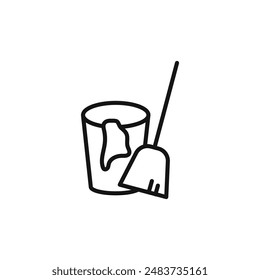 besom with stick and pail icon outline collection in black