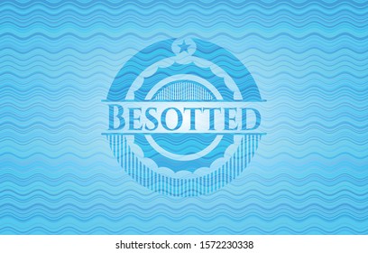 Besotted sky blue water wave badge background. Vector Illustration. Detailed.