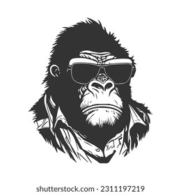 Bespectacled gorilla character with a flat face. Gorilla vector illustration isolated on white