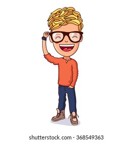 Bespectacled. Kid with glasses. Vector illustration on white background.