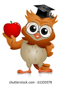 A Bespectacled Owl Holding an Apple - Vector