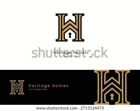 bespoke h monogram line art, classic architectural crest for luxury lettings and realty