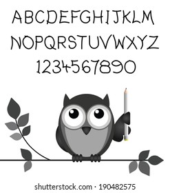 Bespoke handwritten alphabet and numbers isolated on white background