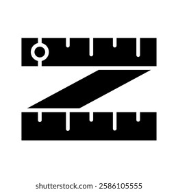 Bespoke Size icon in glyph style. Ruler for Carpentry. a Ruler Bent to Form the Letter Z