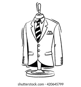 Bespoke Suit Jacket And Tie Vector Icon - Rough Style, Compound Paths