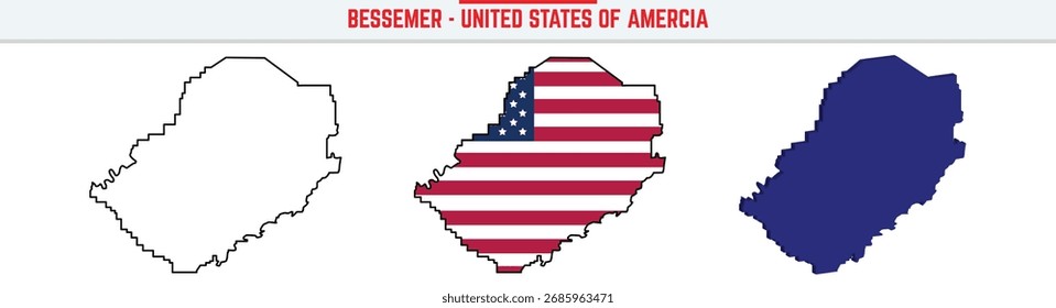Mapa de Bessemer – Versión 3D, Relleno y Esquema de Bessemer, Alabama, Estados Unidos