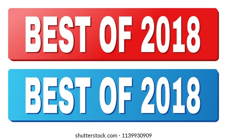 BEST OF 2018 text on rounded rectangle buttons. Designed with white title with shadow and blue and red button colors.