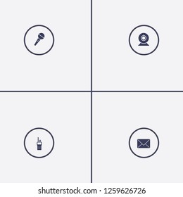Best 4 communicate icon set. walkie talkie, web camera, microphone and message vector illustration