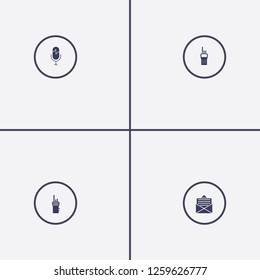 Best 4 communicate icon set. walkie talkie, message and microphone vector illustration