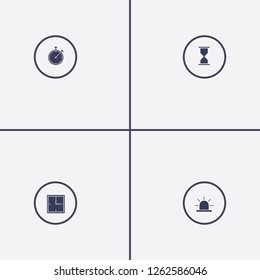 Best 4 countdown icon set. alarm, clock, sand glass and stopwatch vector illustration
