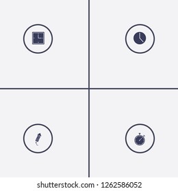 Best 4 countdown icon set. clock, fireworks and stopwatch vector illustration