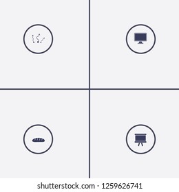 Best 4 dark icon set. board, bread, tactic and monitor vector illustration