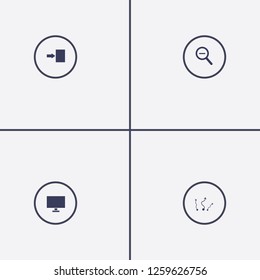 Best 4 dark icon set. exit, zoom out, monitor and tactic vector illustration