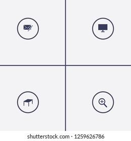 Best 4 dark icon set. zoom, table, monitor and edit message vector illustration