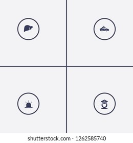 Best 4 emergency icon set. police car, police, liver and alarm vector illustration