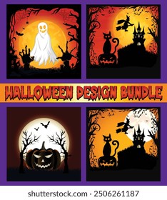 Best 4 Halloween Theme Design Bundle. Halloween T-Shirt Design Bundle Art and Illustration. Halloween Backwound. Happy Halloween Bundle design.