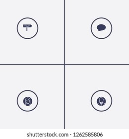 Best 4 marketing icon set. user, new year billboard arrow and chat vector illustration