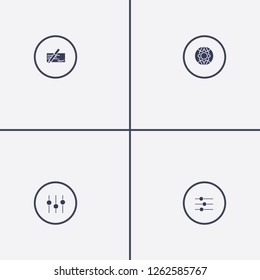 Best 4 pay icon set. equalizer, money check and globe shield vector illustration