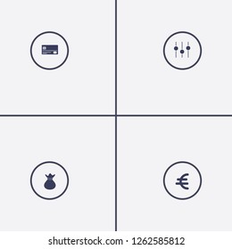 Best 4 pay icon set. equalizer, euro, money bag and credit card vector illustration