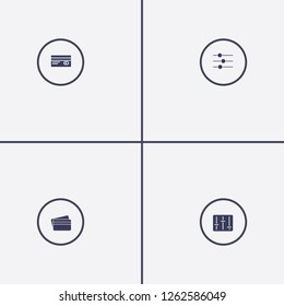 Best 4 pay icon set. credit card and equalizer vector illustration