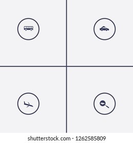 Best 4 tourism icon set. bus, search airplane, airplane and taxi vector illustration
