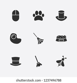 Best 9 animal icon set. egg, dog eat, mouse and magic hat vector illustration