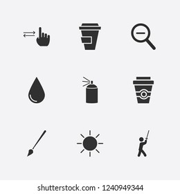 Best 9 art icon set. samurai, spray, coffee cup and sun vector illustration