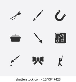Best 9 art icon set. magnet, melody, pot and paint brush vector illustration