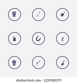 Best 9 art icon set. coffee cup, magnet, paint brush and brush vector illustration