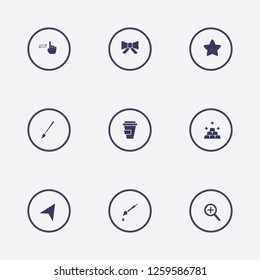 Best 9 art icon set. gold, ribbon, horizontal scroll and zoom vector illustration