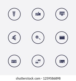 Best 9 banking icon set. money check, pos terminal, exchange and euro vector illustration