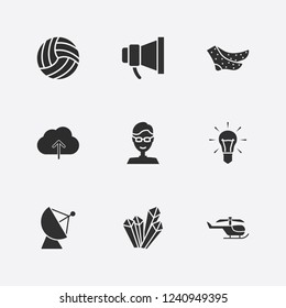 Best 9 blue icon set. glasses boy, crystal, antenna and cloud upload vector illustration