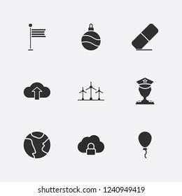 Best 9 blue icon set. christmas ball, windmill, earth and flag vector illustration