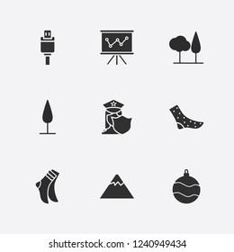 Best 9 blue icon set. sock, christmas ball, police and usb plug vector illustration
