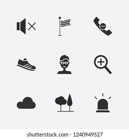 Best 9 blue icon set. cloud, zoom, glasses boy and sport shoe vector illustration