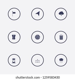 Best 9 blue icon set. police, blazer, flag and bin vector illustration