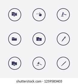 Best 9 book icon set. gavel, pen, folder information and folder vector illustration