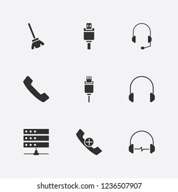 Best 9 cable icon set. handset, broom, server and usb plug vector illustration