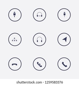 Best 9 cable icon set. handset, handset down, headphone and computer network vector illustration