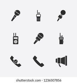 Best 9 communicate icon set. microphone, walkie talkie, handset and handset check vector illustration