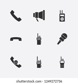 Best 9 communicate icon set. handset down, loudspeaker, microphone and walkie talkie vector illustration