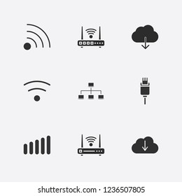 Best 9 connect icon set. router, usb plug, wifi signal and download cloud vector illustration